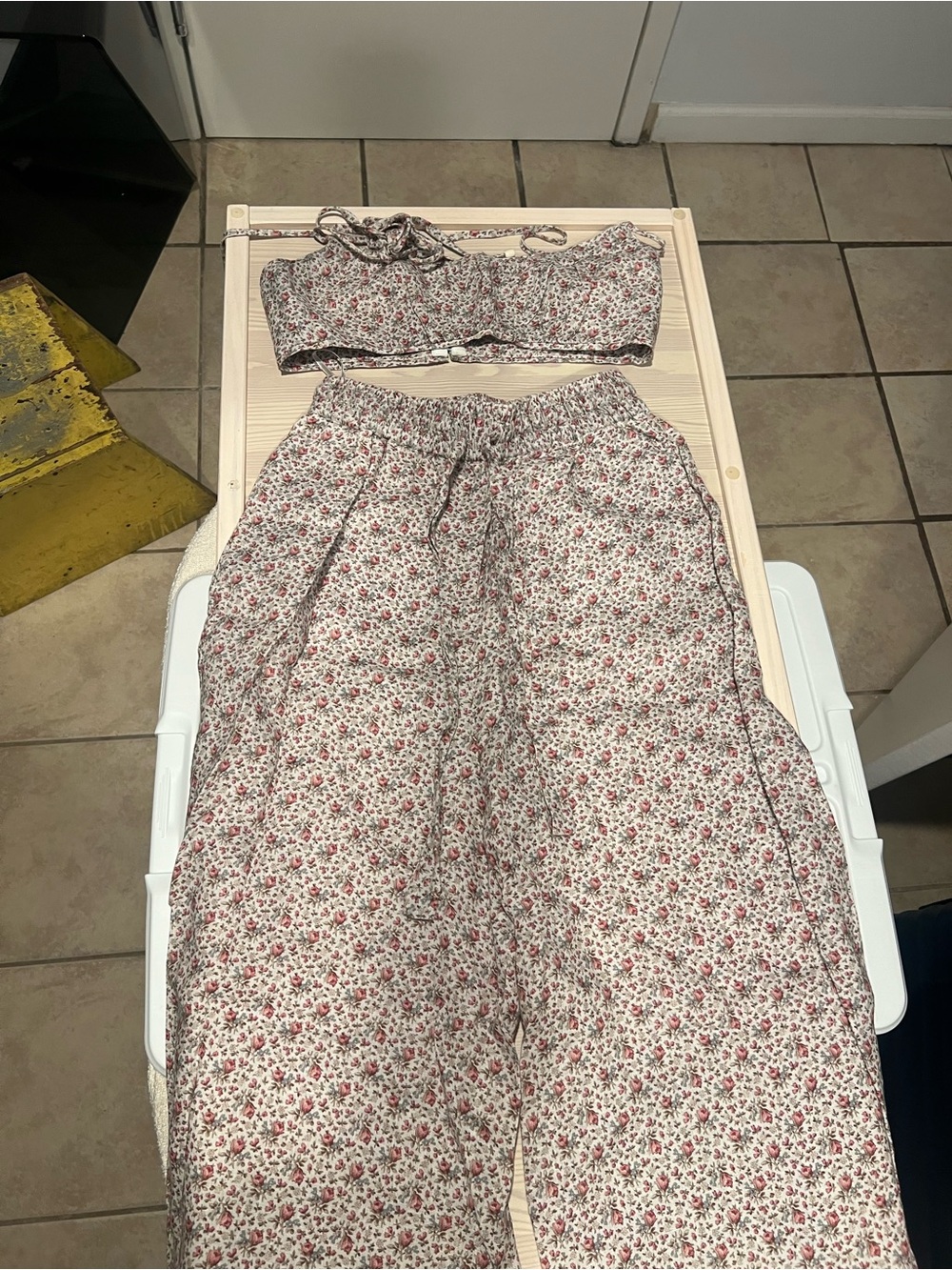 Zimmermann Cream Wide-Leg Floral Pants with Red Print
